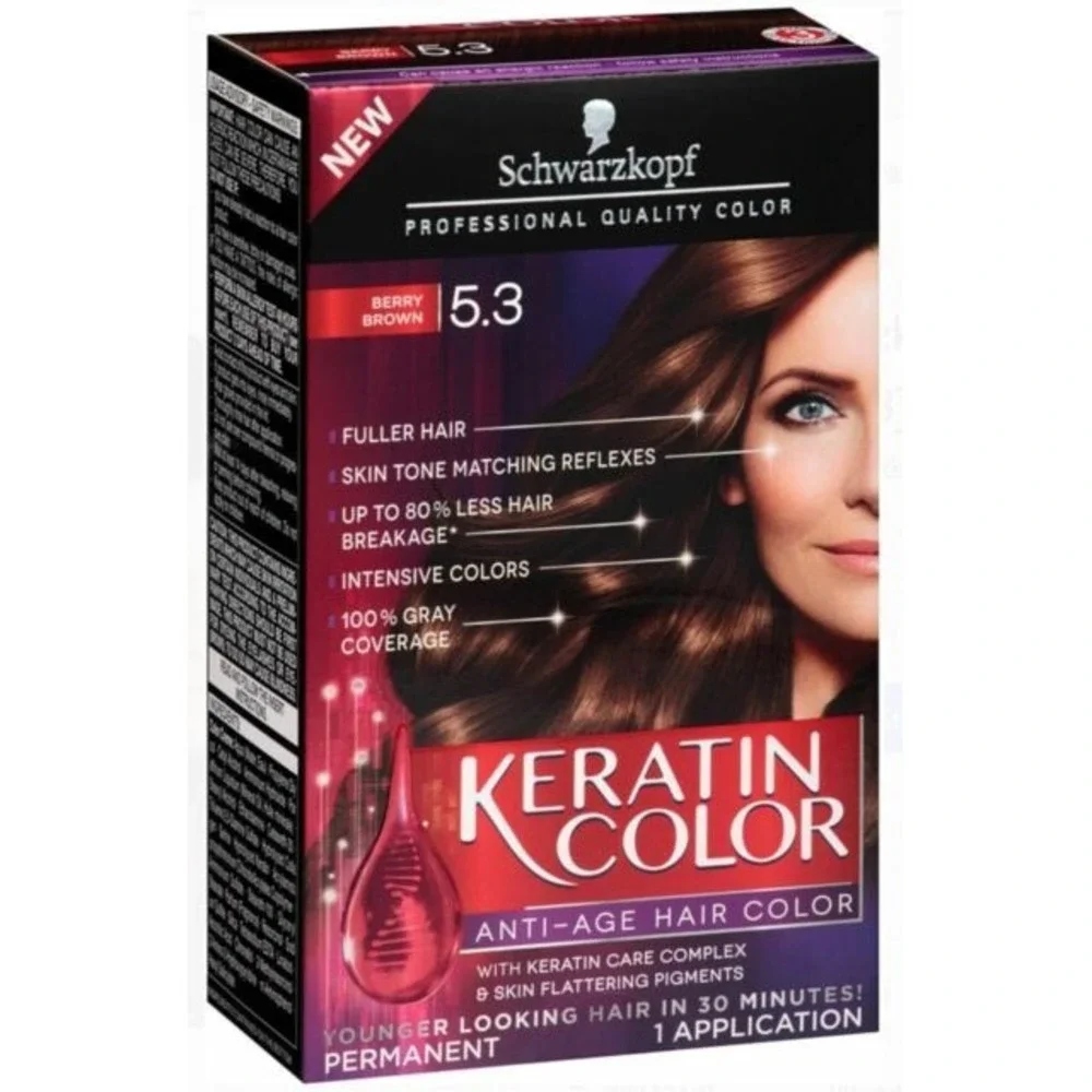 Schwarzkopf Keratin Color Permanent Hair Color Cream, 5.3 Berry Brown. Brand New